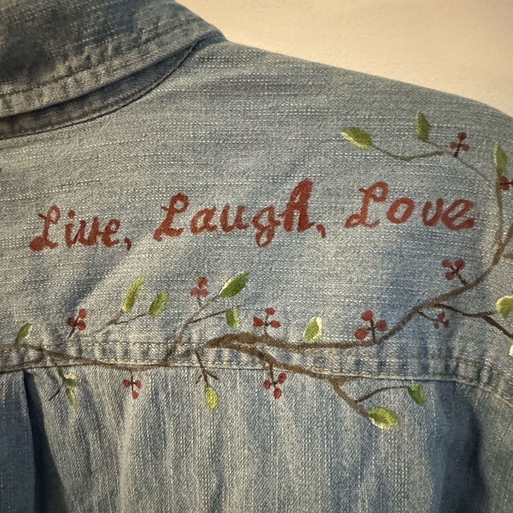 VTG Custom Denim Shirt Handpainted Embroidered Cotton Grannycore Coastal Grandma - Picture 14 of 15